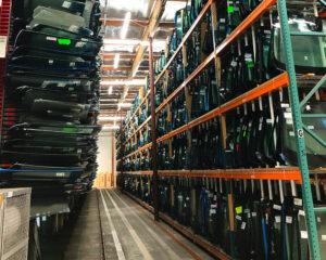 A view of The AGS warehouse showcasing a variety auto glass replacements