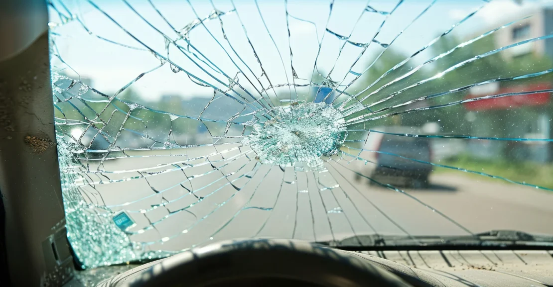 Cracked Windshield View