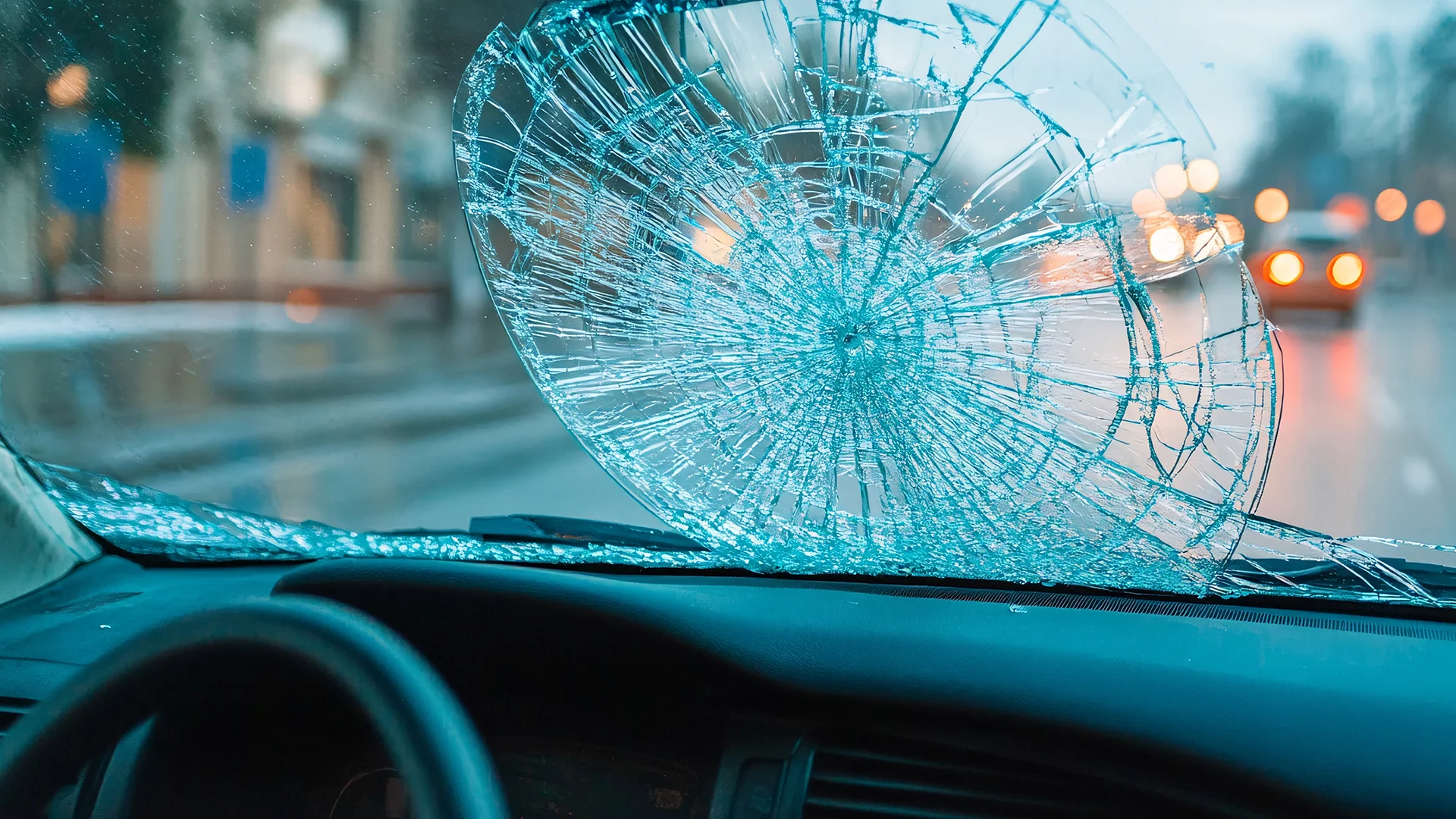 sizable crack in a car windshield