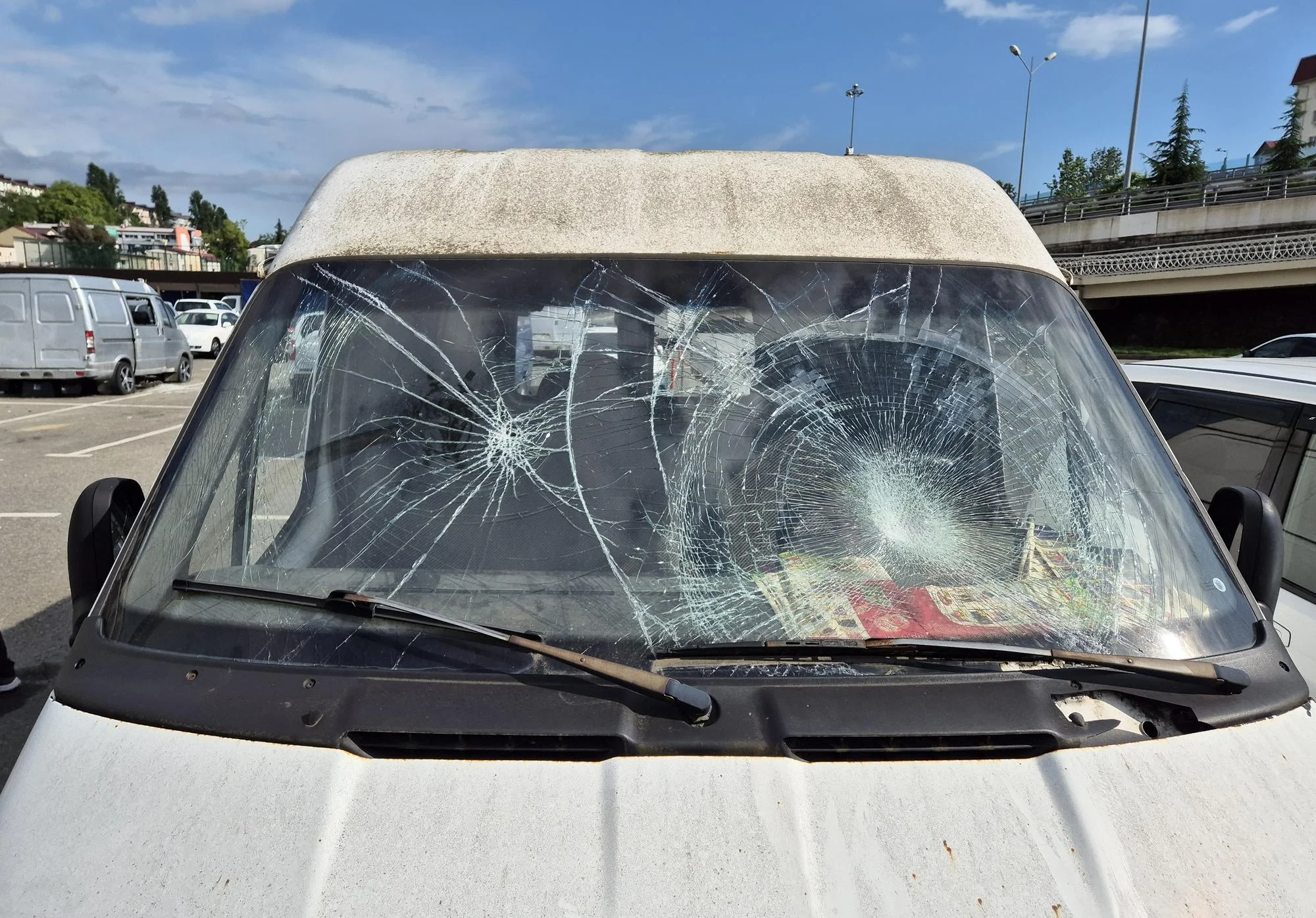 Cracked windshield in the car